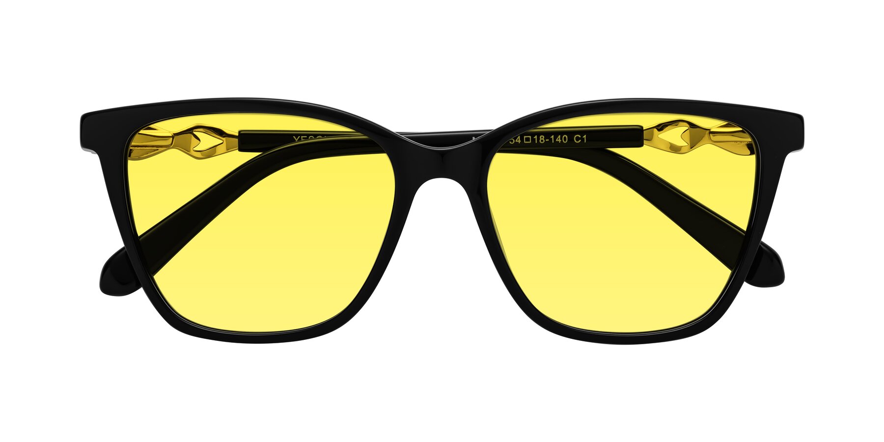 Folded Front of Mothe in Black with Medium Yellow Tinted Lenses