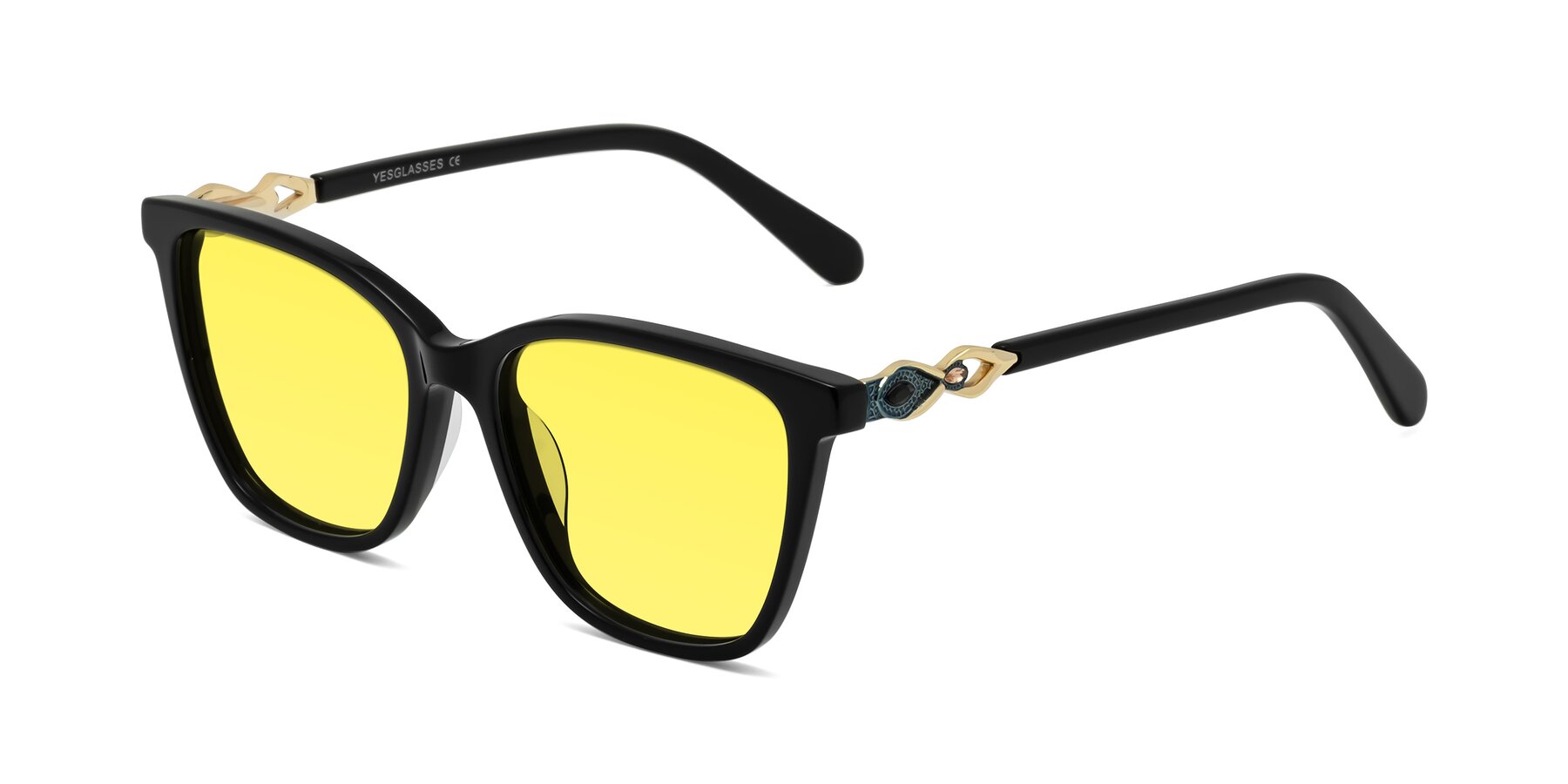 Angle of Mothe in Black with Medium Yellow Tinted Lenses