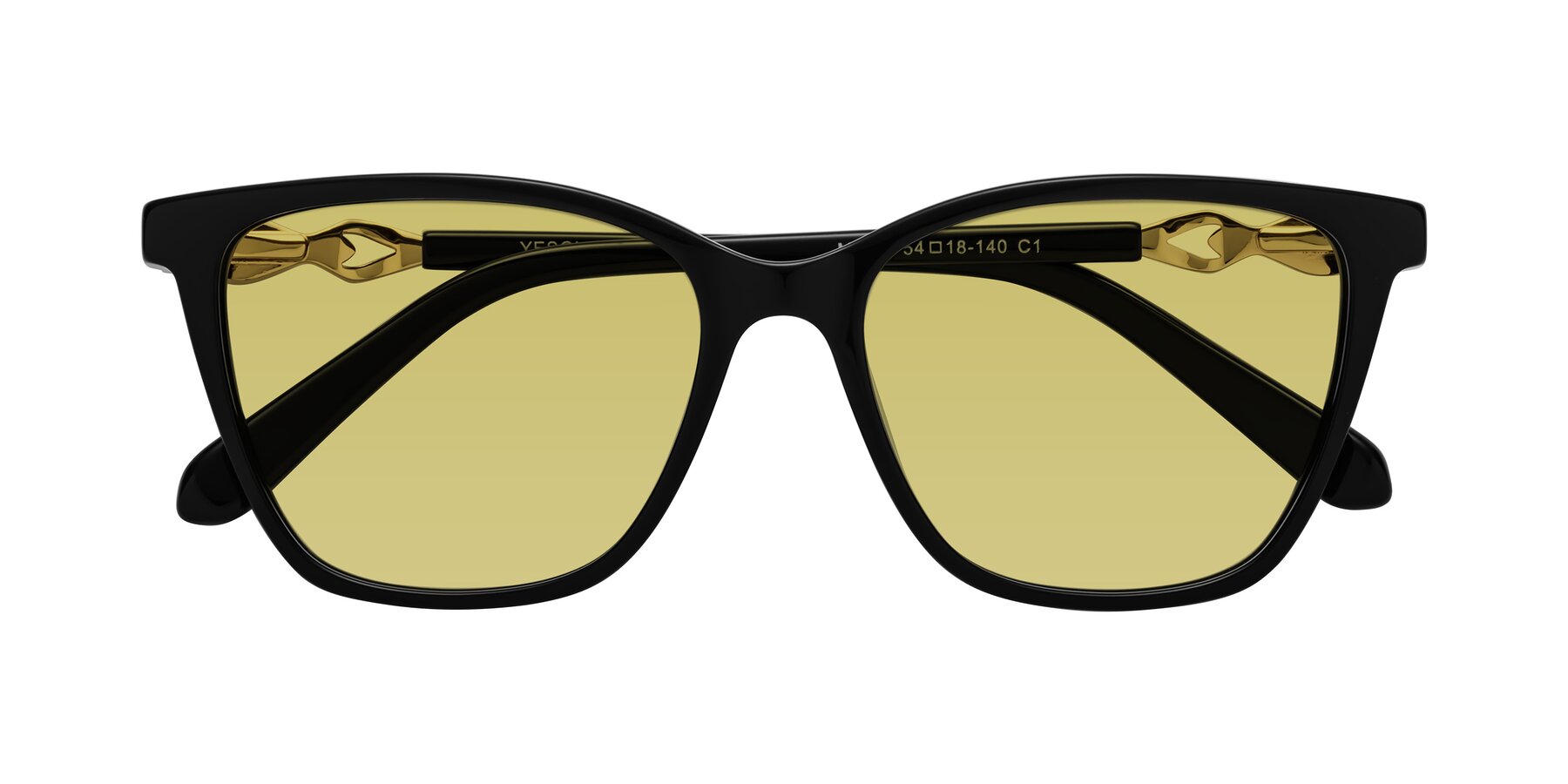 Folded Front of Mothe in Black with Medium Champagne Tinted Lenses