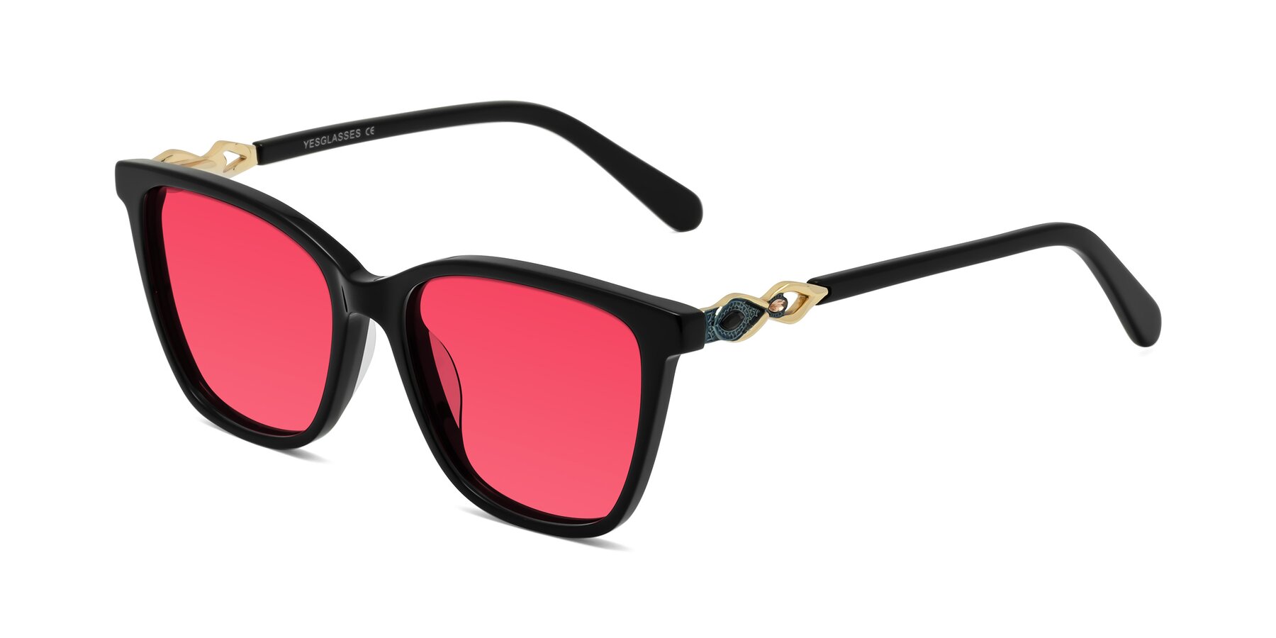 Angle of Mothe in Black with Red Tinted Lenses