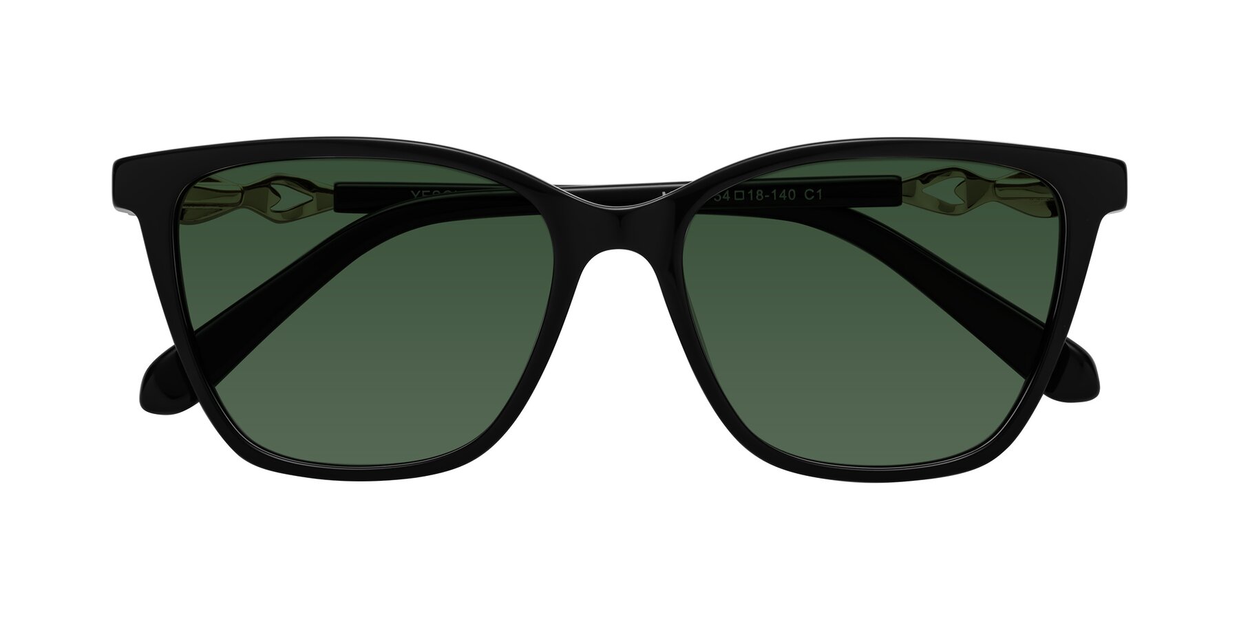 Folded Front of Mothe in Black with Green Tinted Lenses