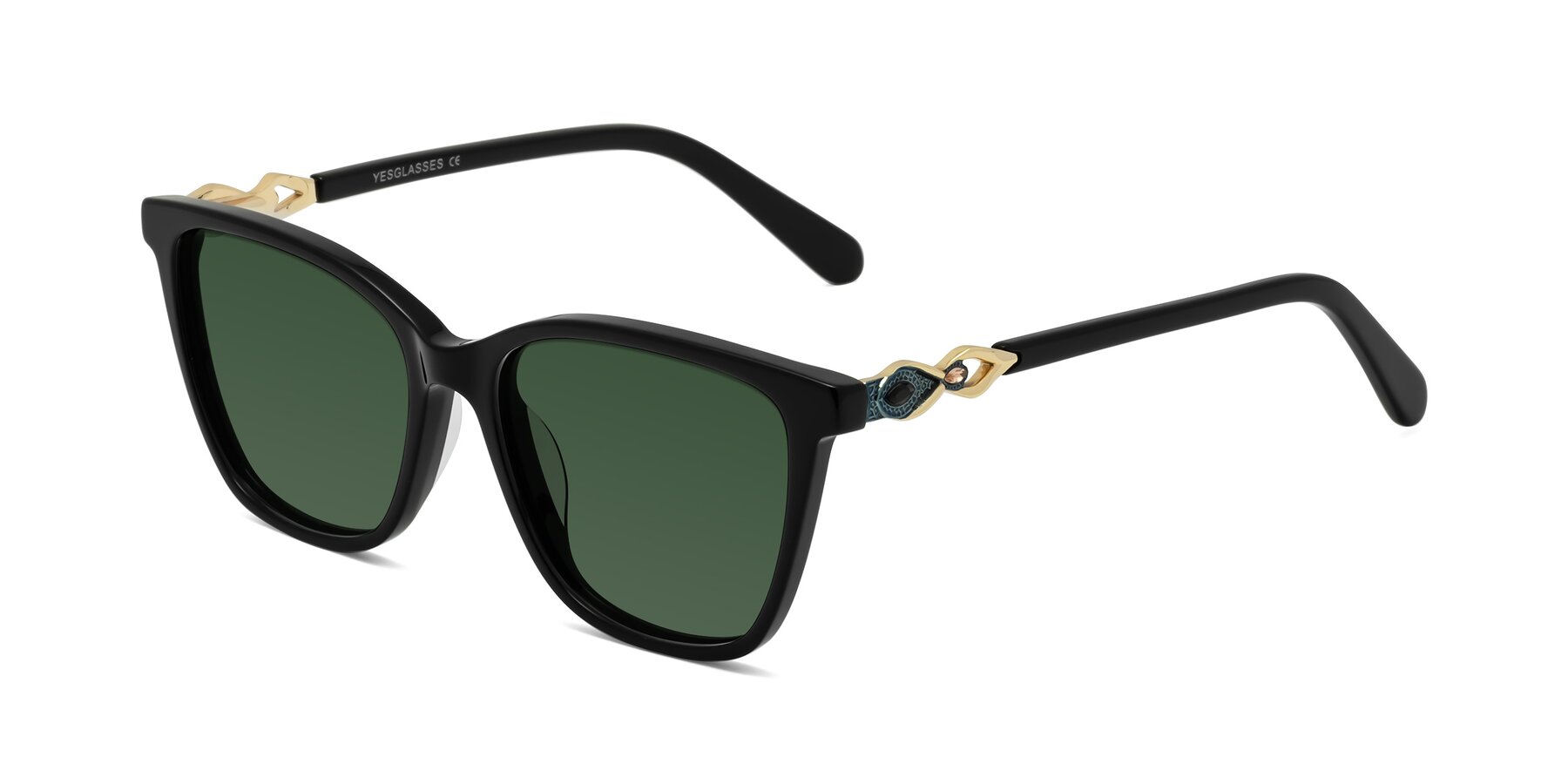 Angle of Mothe in Black with Green Tinted Lenses