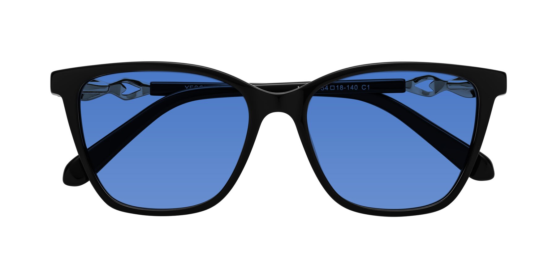 Folded Front of Mothe in Black with Blue Tinted Lenses