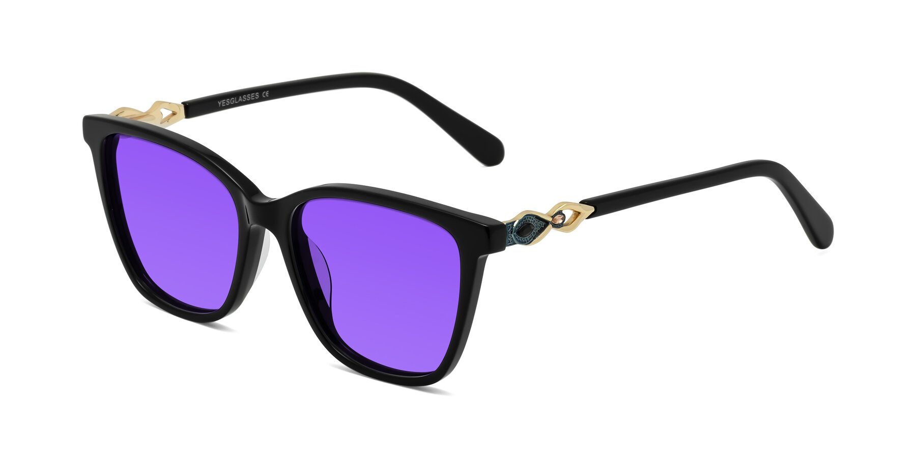 Angle of Mothe in Black with Purple Tinted Lenses