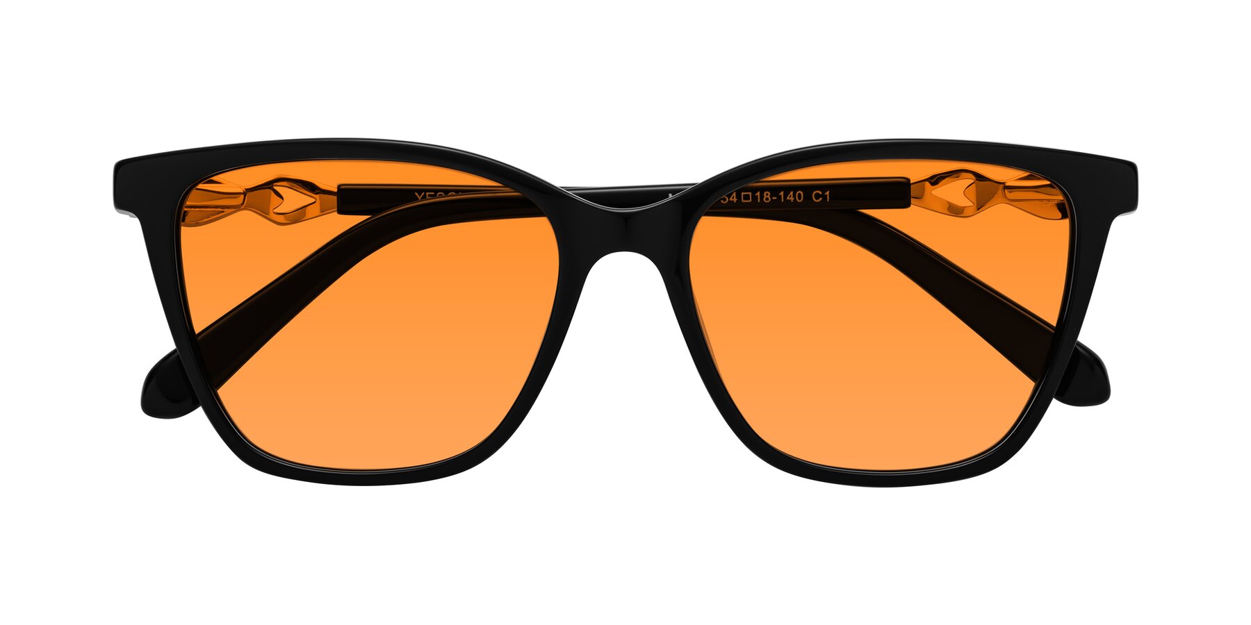 Folded Front of Mothe in Black with Orange Tinted Lenses