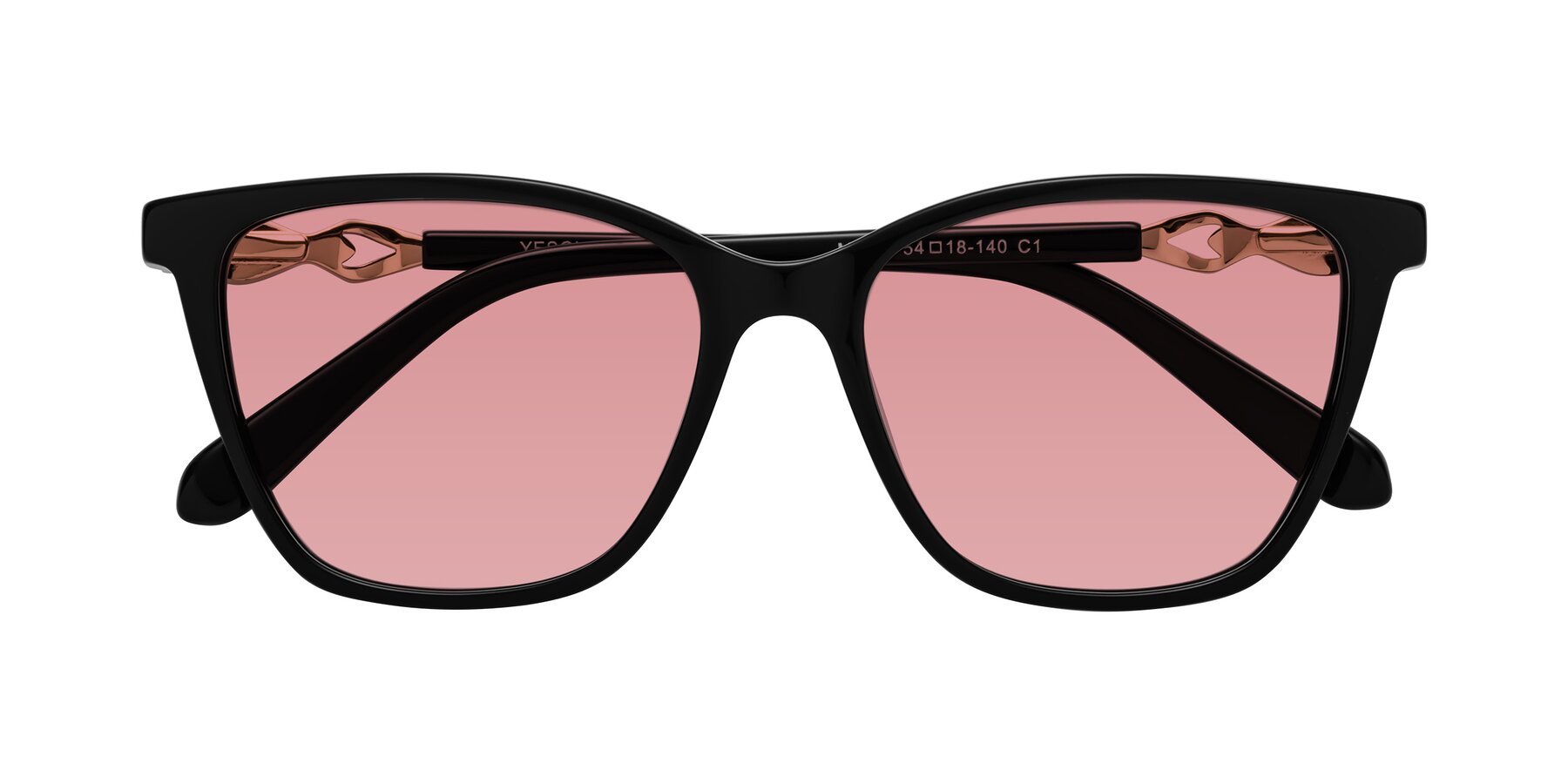 Folded Front of Mothe in Black with Medium Garnet Tinted Lenses