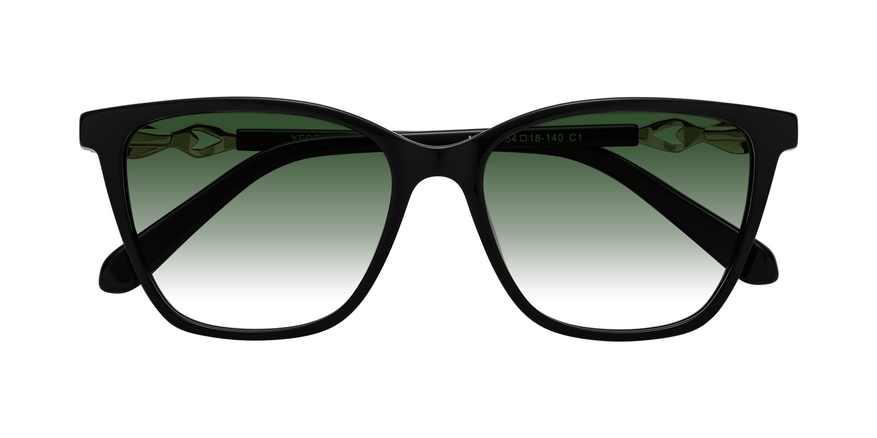 Folded Front of Mothe in Black with Green Gradient Lenses