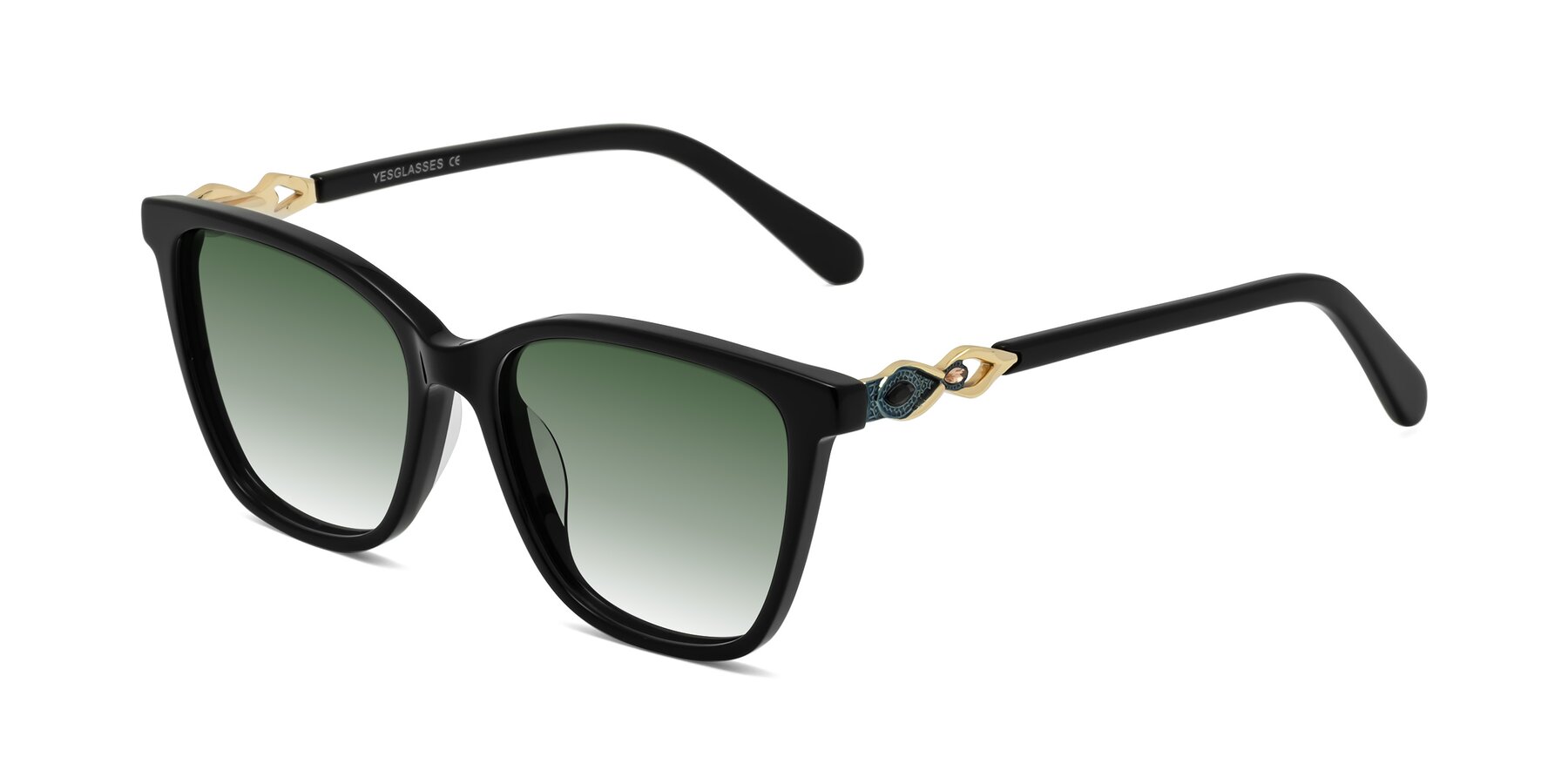 Angle of Mothe in Black with Green Gradient Lenses