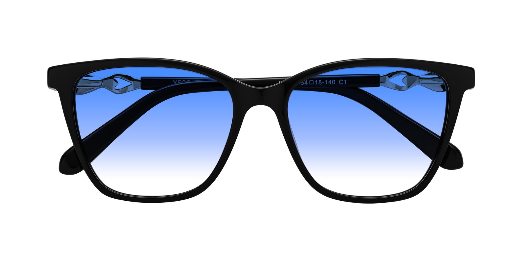 Folded Front of Mothe in Black with Blue Gradient Lenses