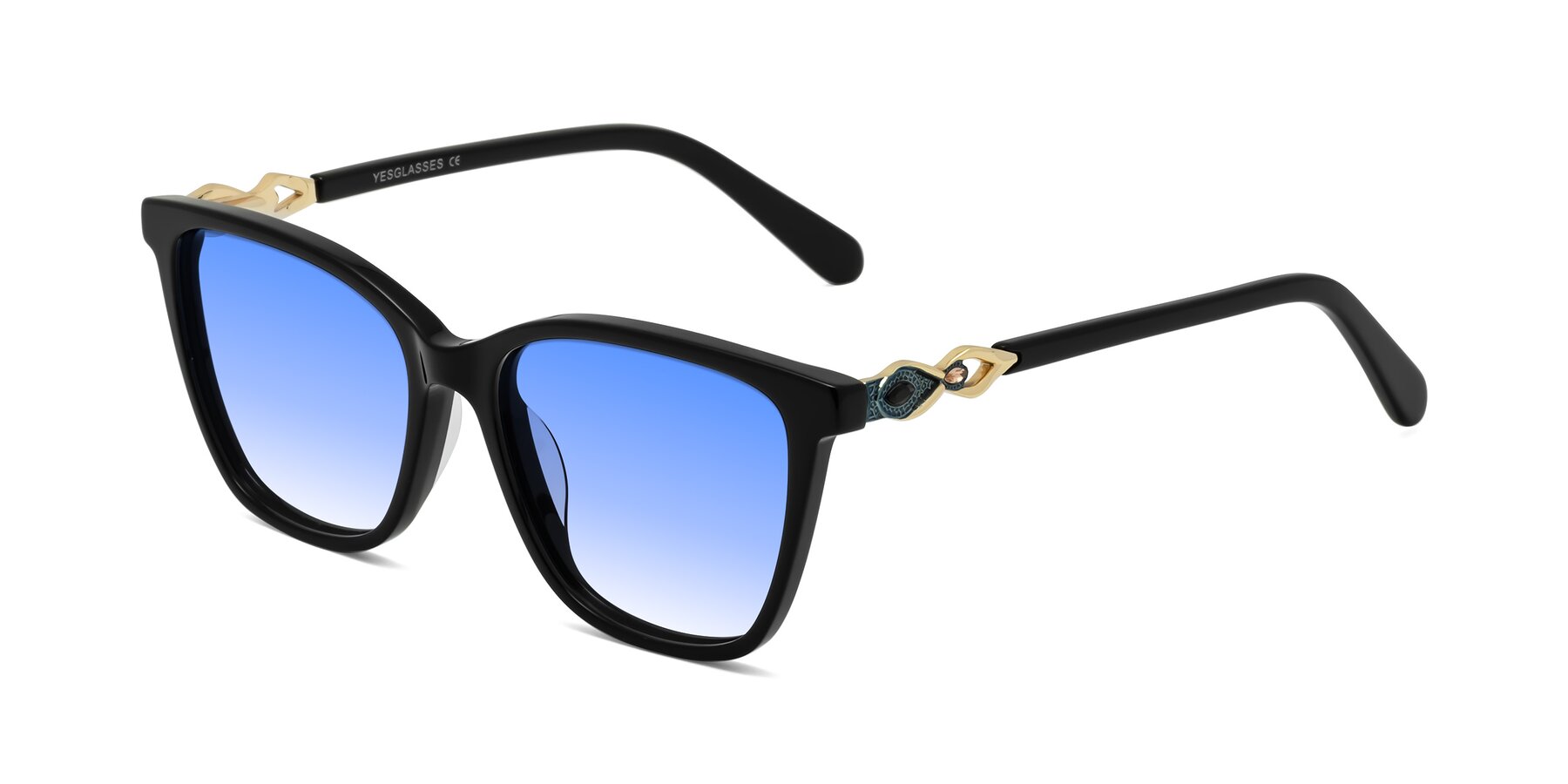 Angle of Mothe in Black with Blue Gradient Lenses