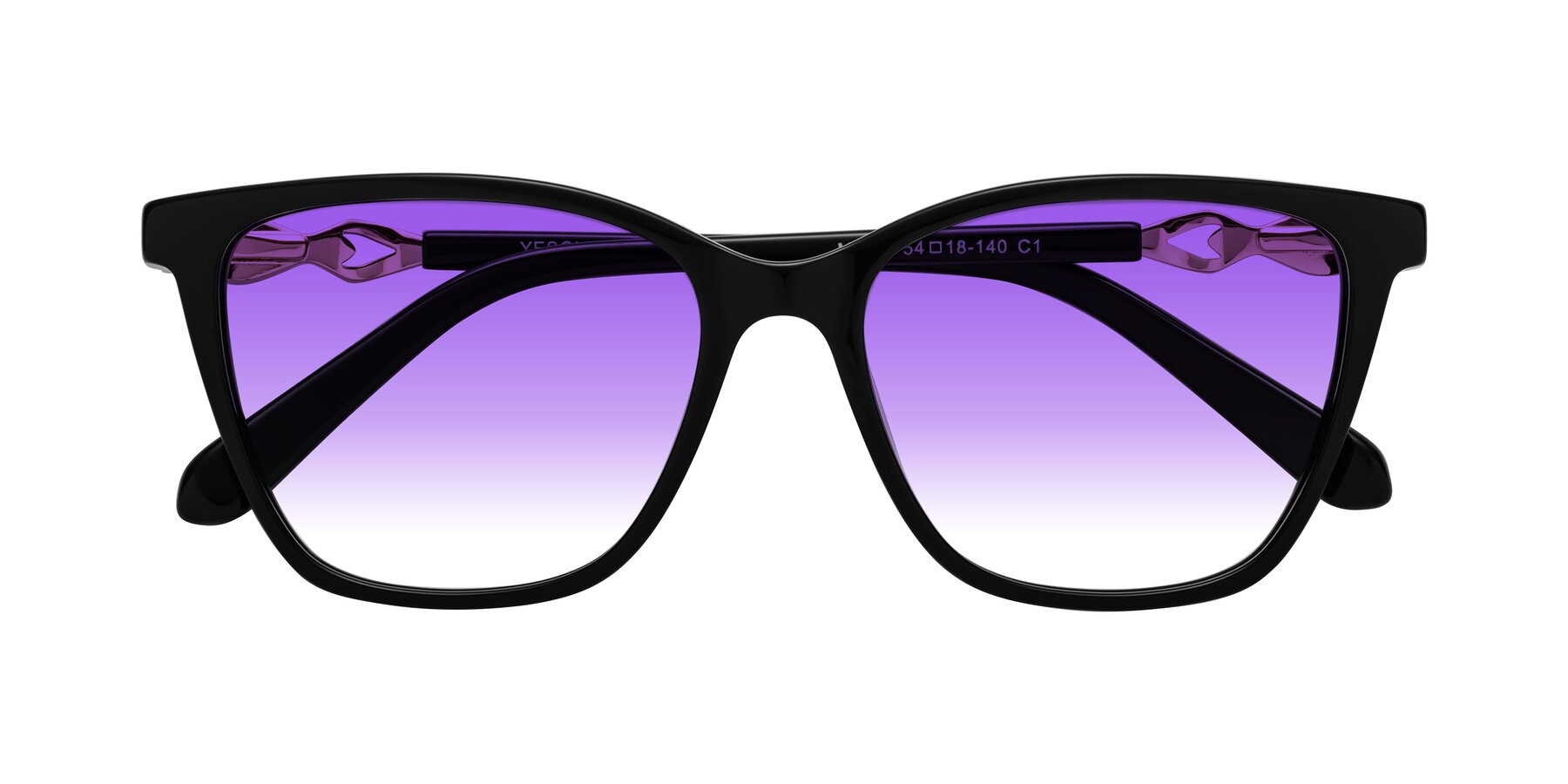 Folded Front of Mothe in Black with Purple Gradient Lenses