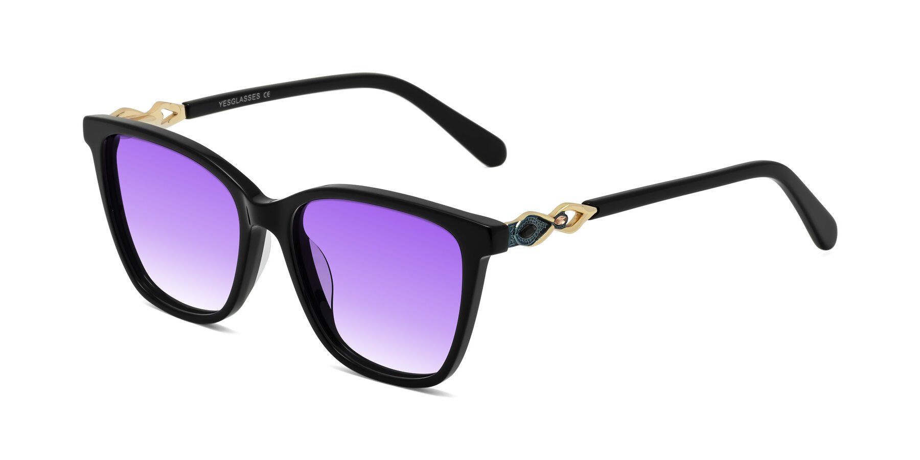 Angle of Mothe in Black with Purple Gradient Lenses