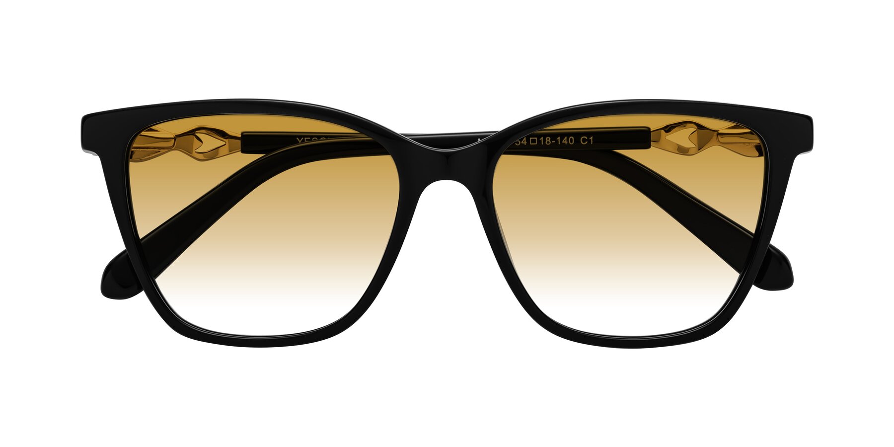 Folded Front of Mothe in Black with Champagne Gradient Lenses