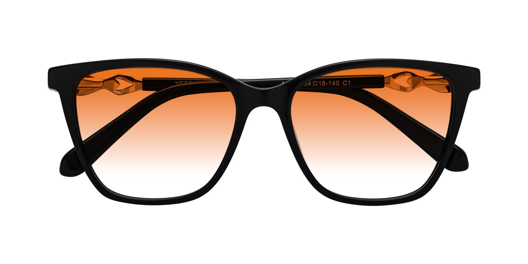 Folded Front of Mothe in Black with Orange Gradient Lenses