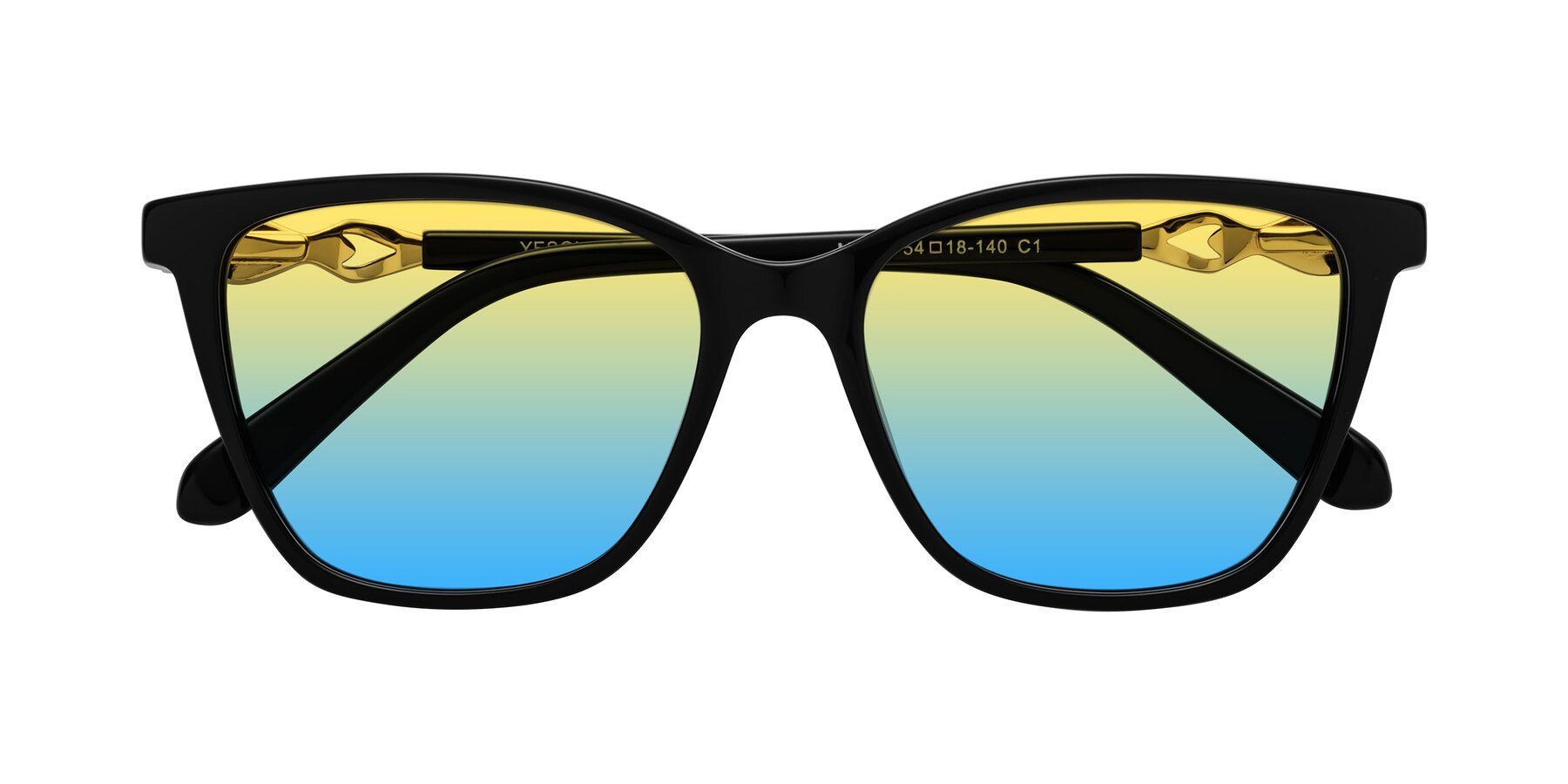 Folded Front of Mothe in Black with Yellow / Blue Gradient Lenses