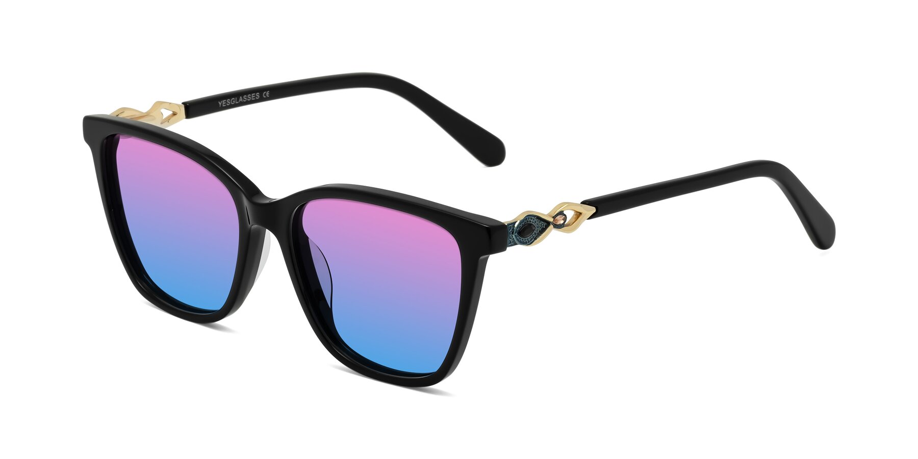 Angle of Mothe in Black with Pink / Blue Gradient Lenses