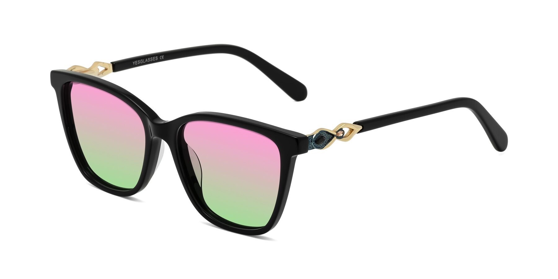 Angle of Mothe in Black with Pink / Green Gradient Lenses