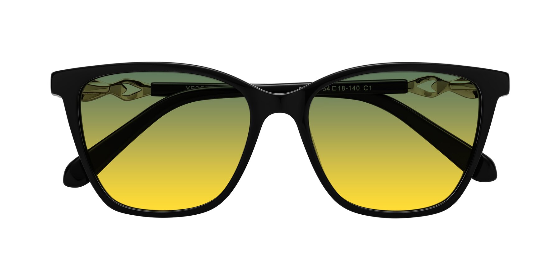 Folded Front of Mothe in Black with Green / Yellow Gradient Lenses