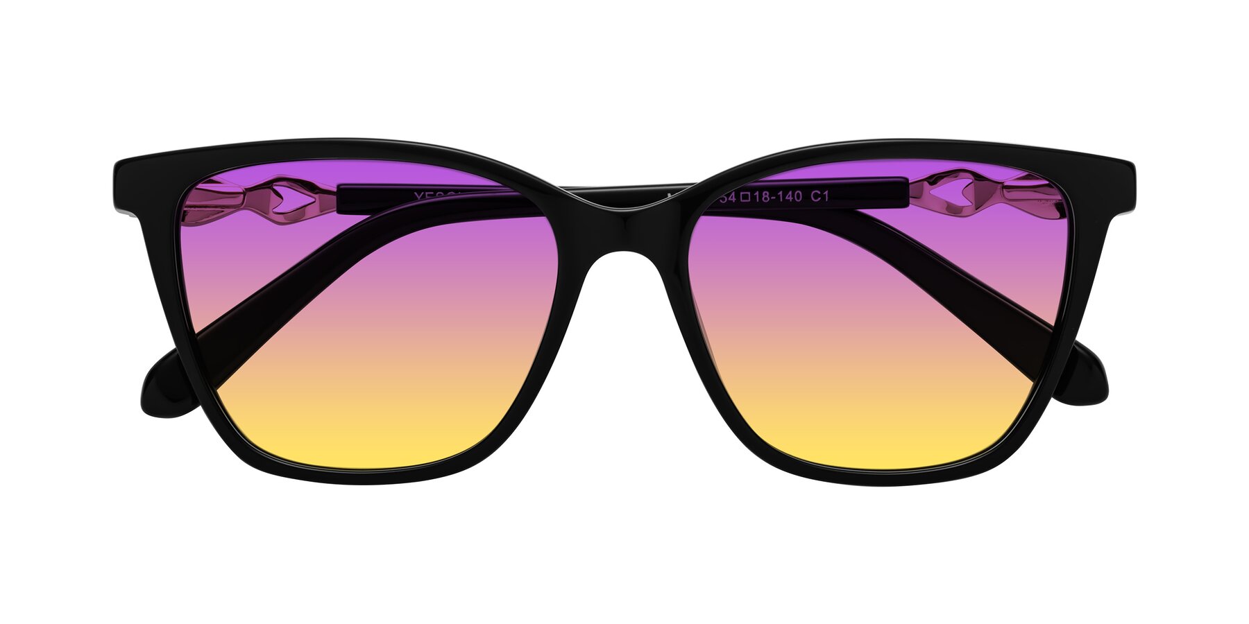 Folded Front of Mothe in Black with Purple / Yellow Gradient Lenses