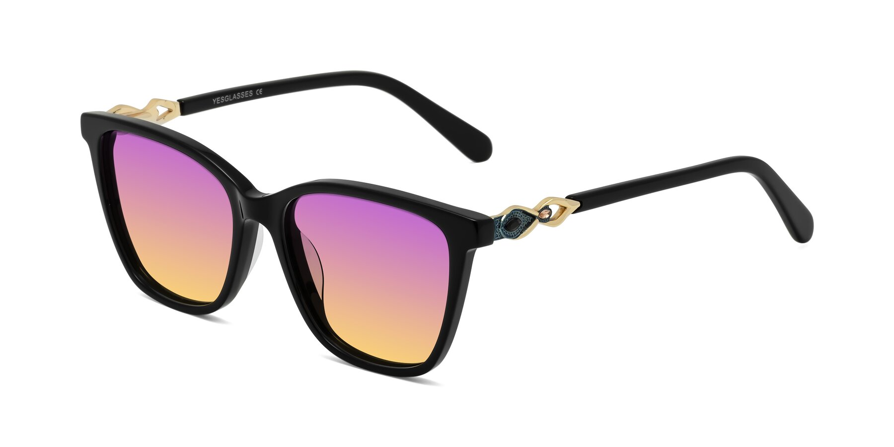 Angle of Mothe in Black with Purple / Yellow Gradient Lenses