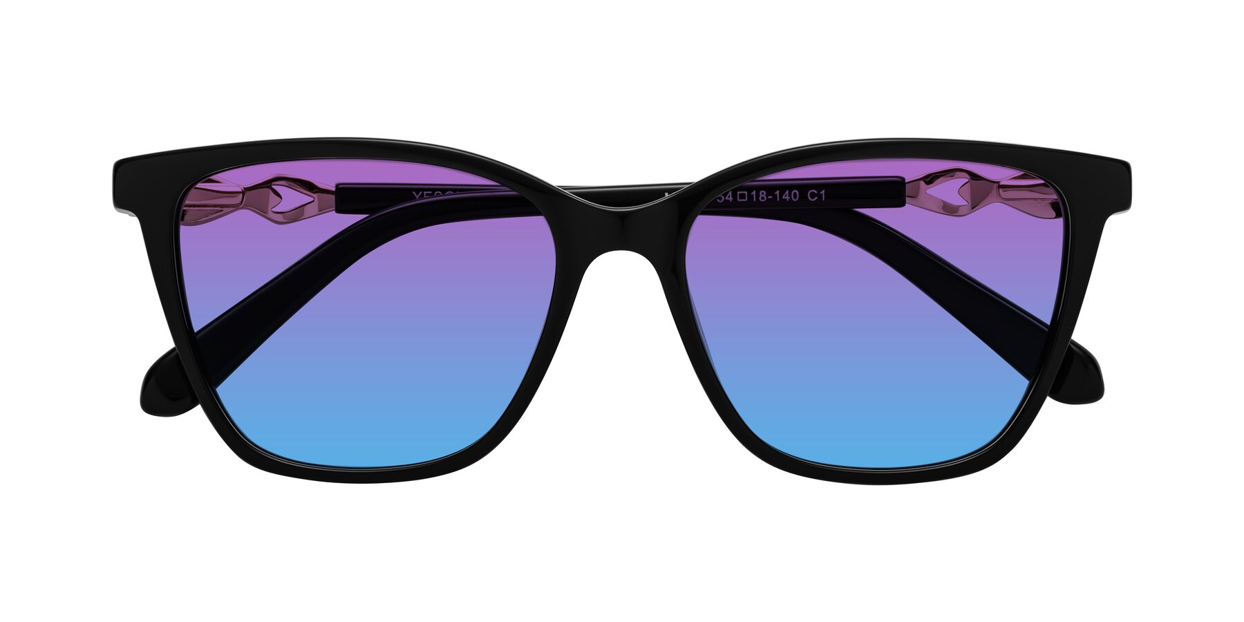 Folded Front of Mothe in Black with Purple / Blue Gradient Lenses