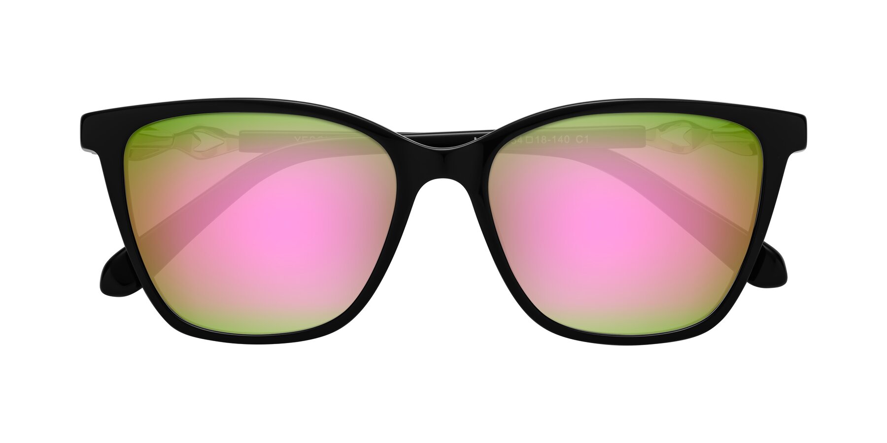 Folded Front of Mothe in Black with Pink Mirrored Lenses