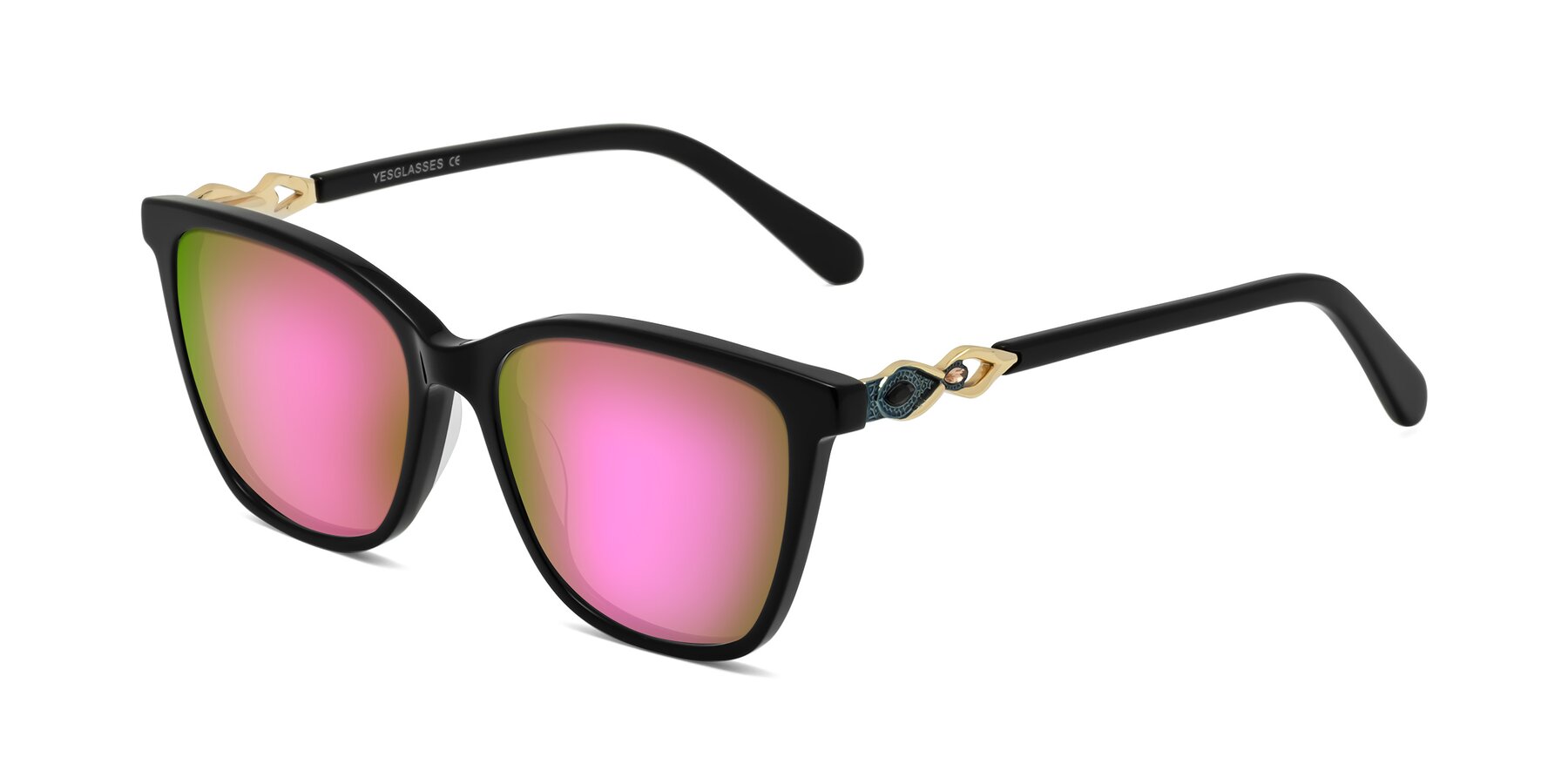 Angle of Mothe in Black with Pink Mirrored Lenses