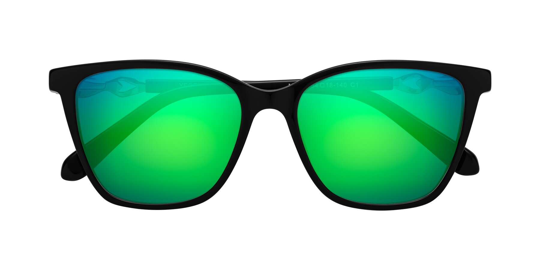 Folded Front of Mothe in Black with Green Mirrored Lenses