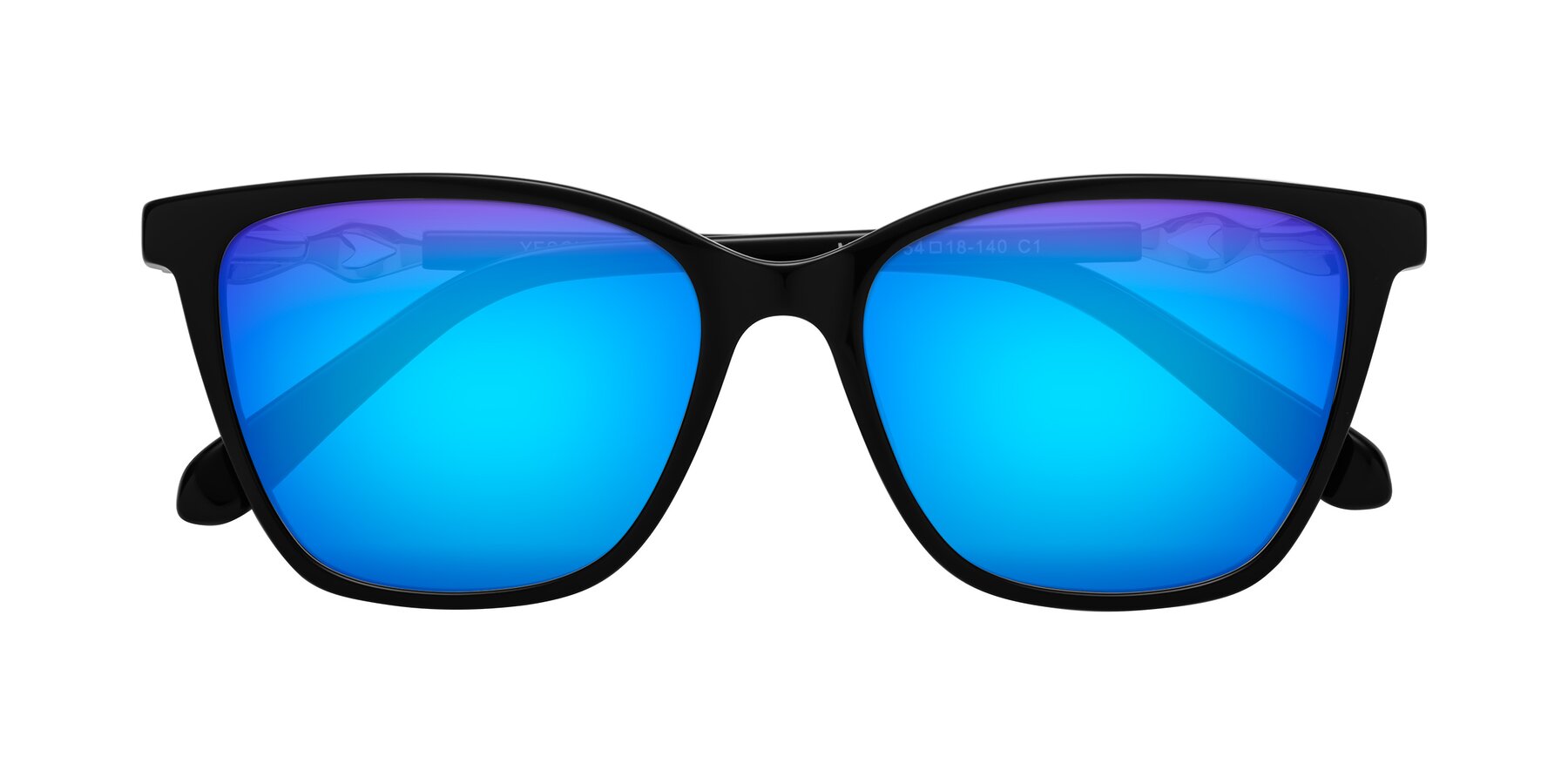 Folded Front of Mothe in Black with Blue Mirrored Lenses