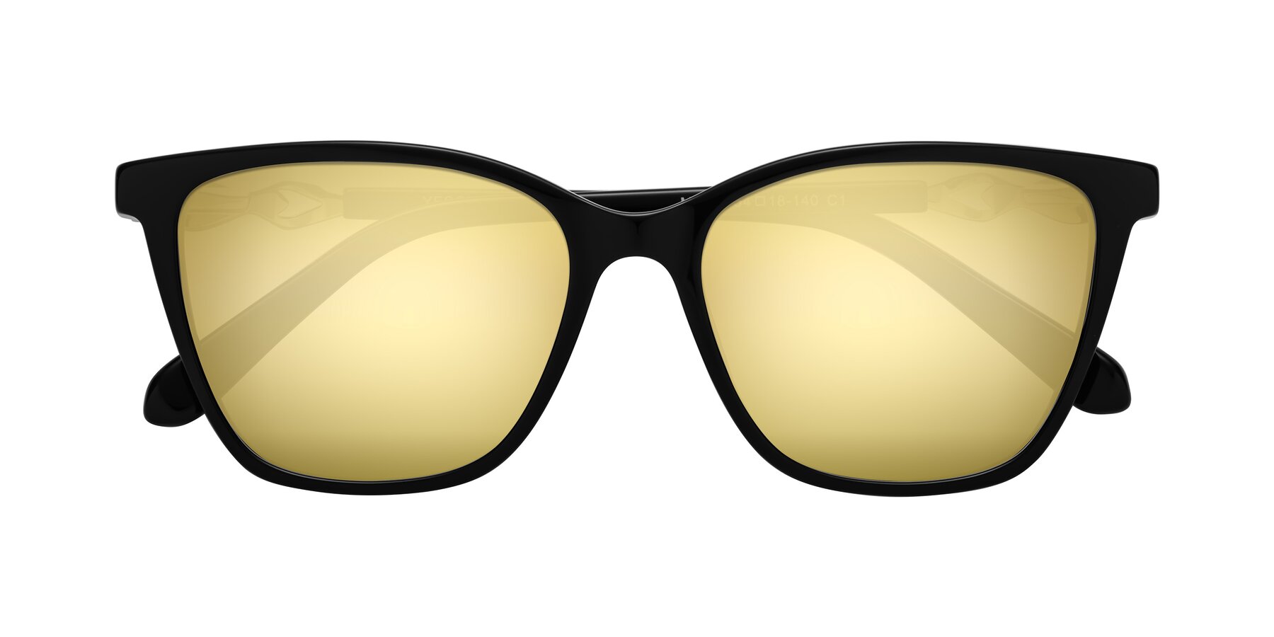 Folded Front of Mothe in Black with Gold Mirrored Lenses