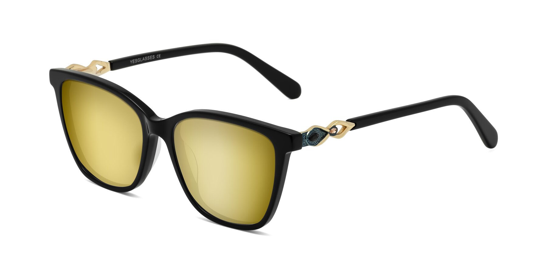 Angle of Mothe in Black with Gold Mirrored Lenses