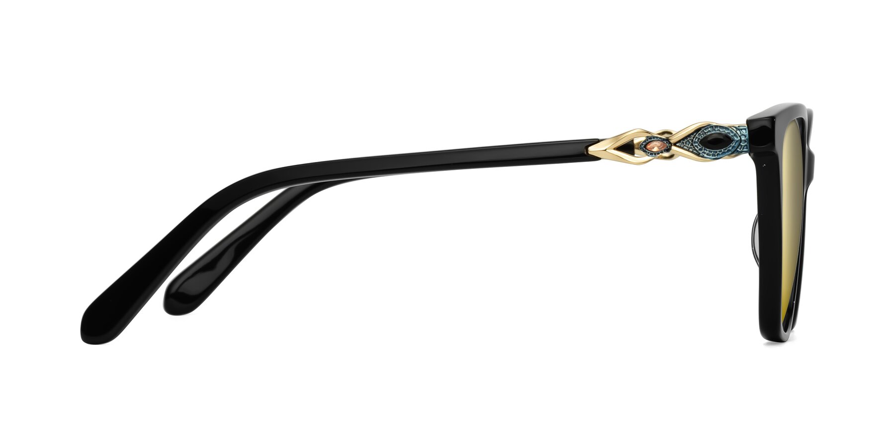 Side of Mothe in Black with Gold Mirrored Lenses