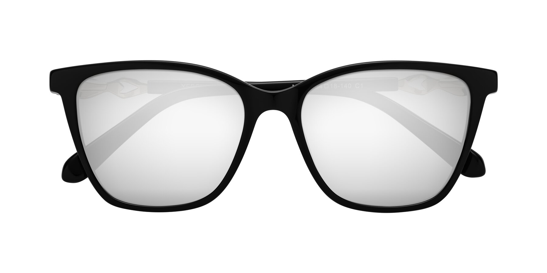 Folded Front of Mothe in Black with Silver Mirrored Lenses