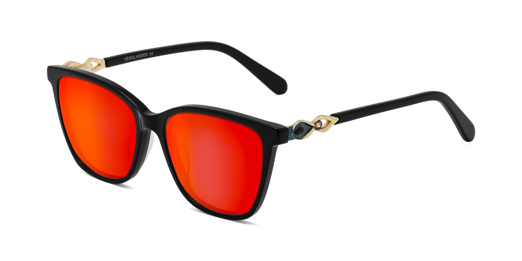 Angle of Mothe in Black with Red Gold Mirrored Lenses