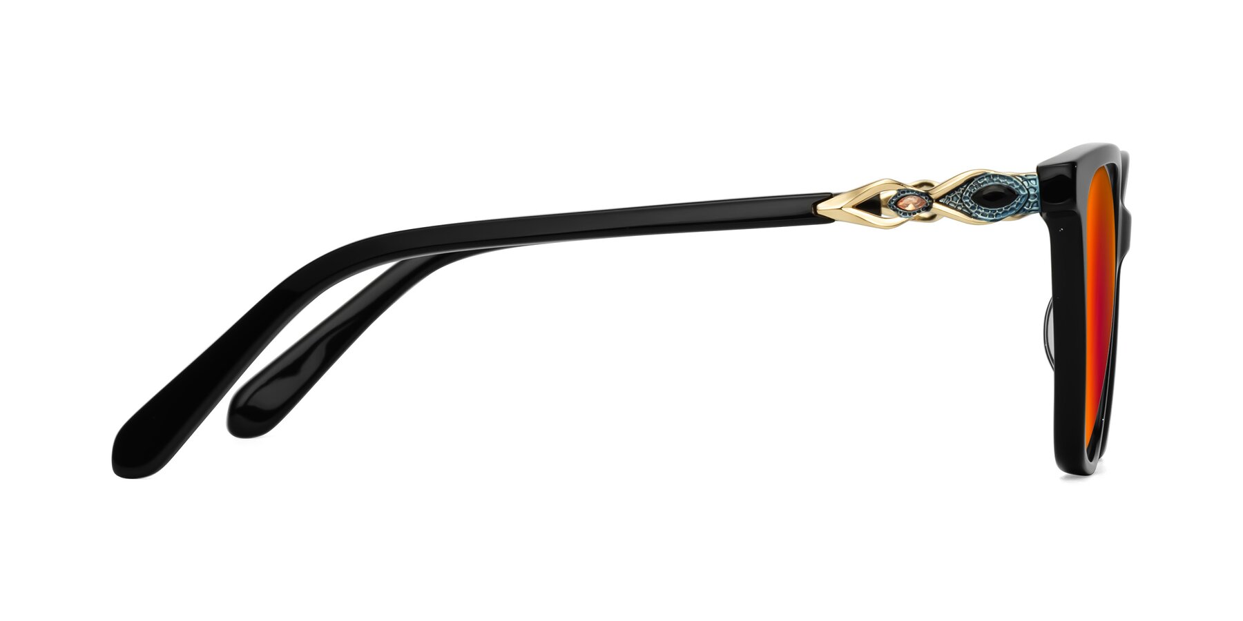 Side of Mothe in Black with Red Gold Mirrored Lenses