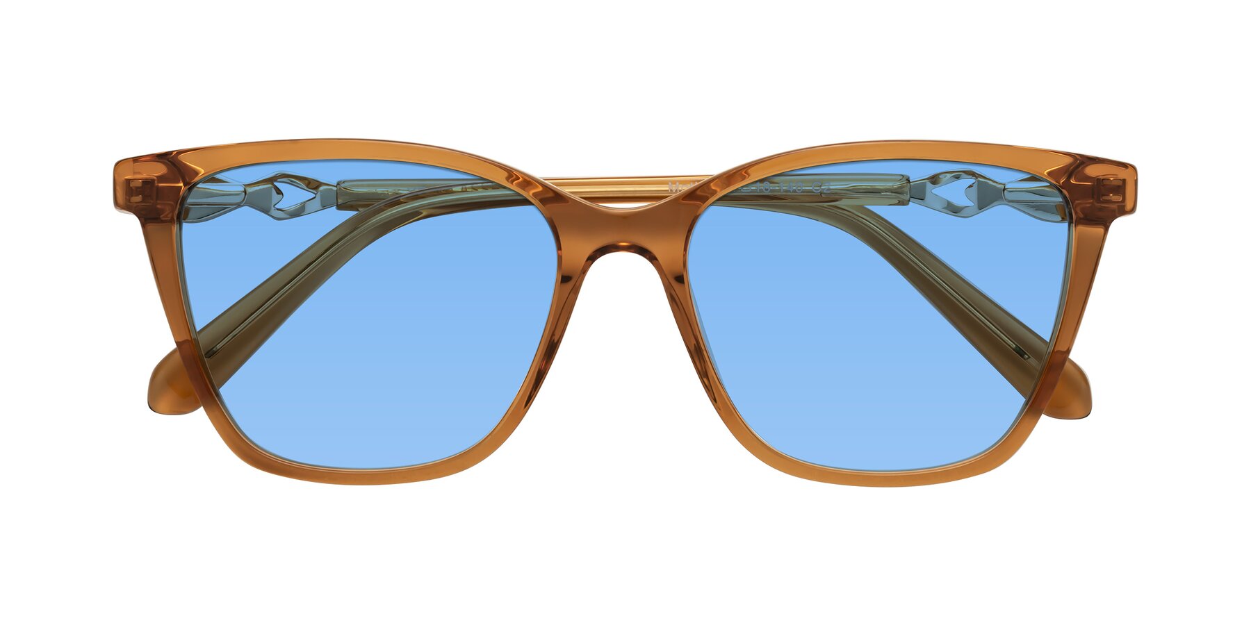 Folded Front of Mothe in Maple Syrup with Medium Blue Tinted Lenses