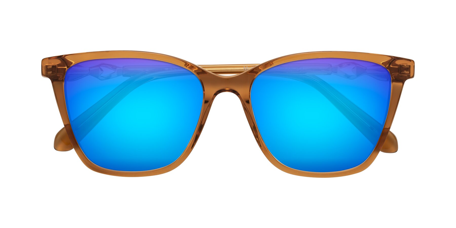 Folded Front of Mothe in Maple Syrup with Blue Mirrored Lenses