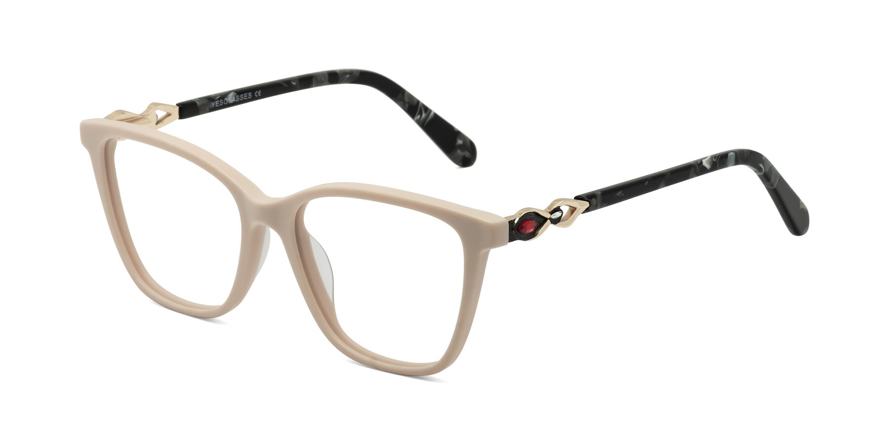 Angle of Mothe in Ivory pink with Clear Eyeglass Lenses