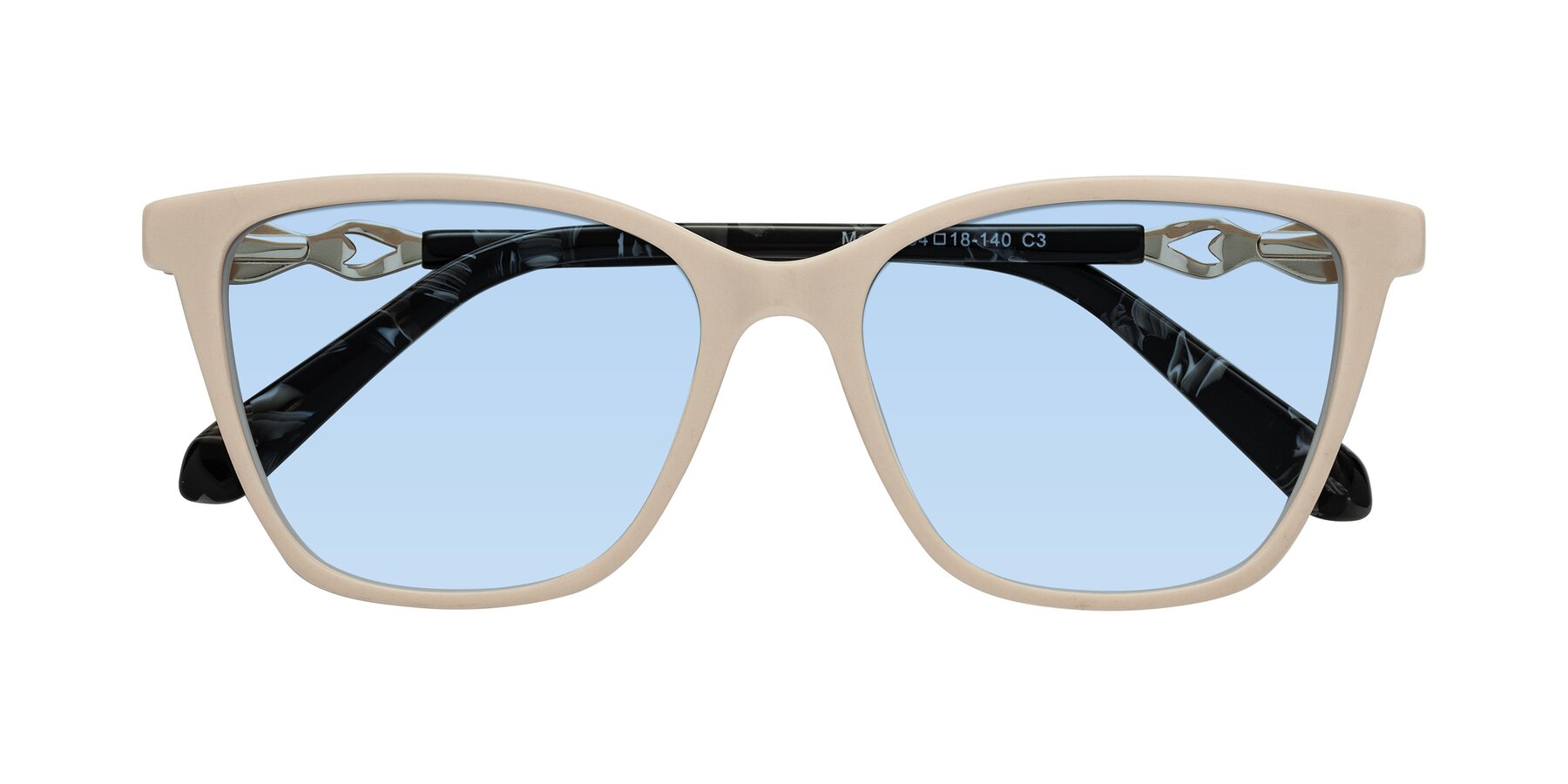 Folded Front of Mothe in Ivory pink with Light Blue Tinted Lenses