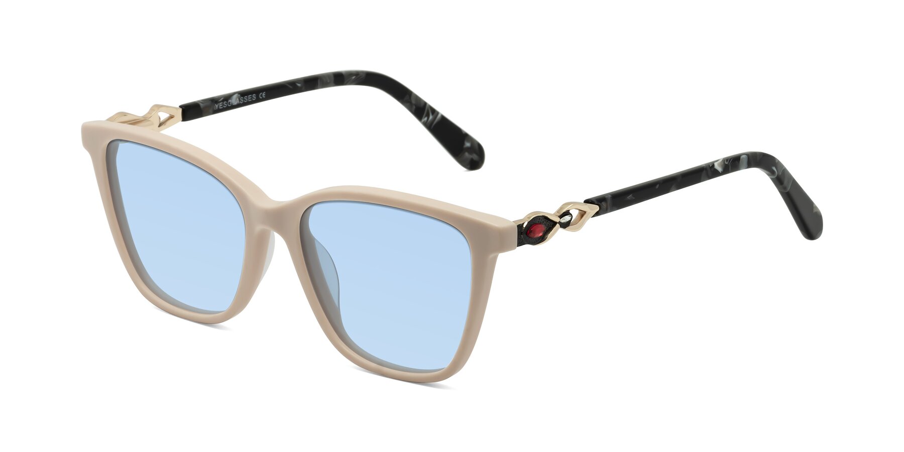 Angle of Mothe in Ivory pink with Light Blue Tinted Lenses