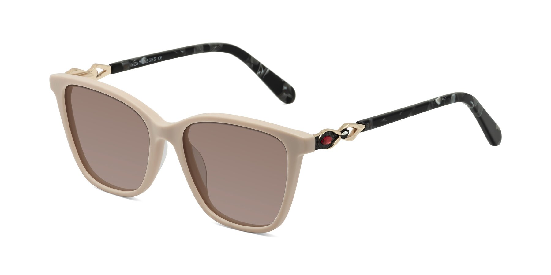 Angle of Mothe in Ivory pink with Medium Brown Tinted Lenses