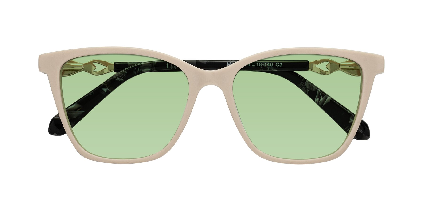 Folded Front of Mothe in Ivory pink with Medium Green Tinted Lenses