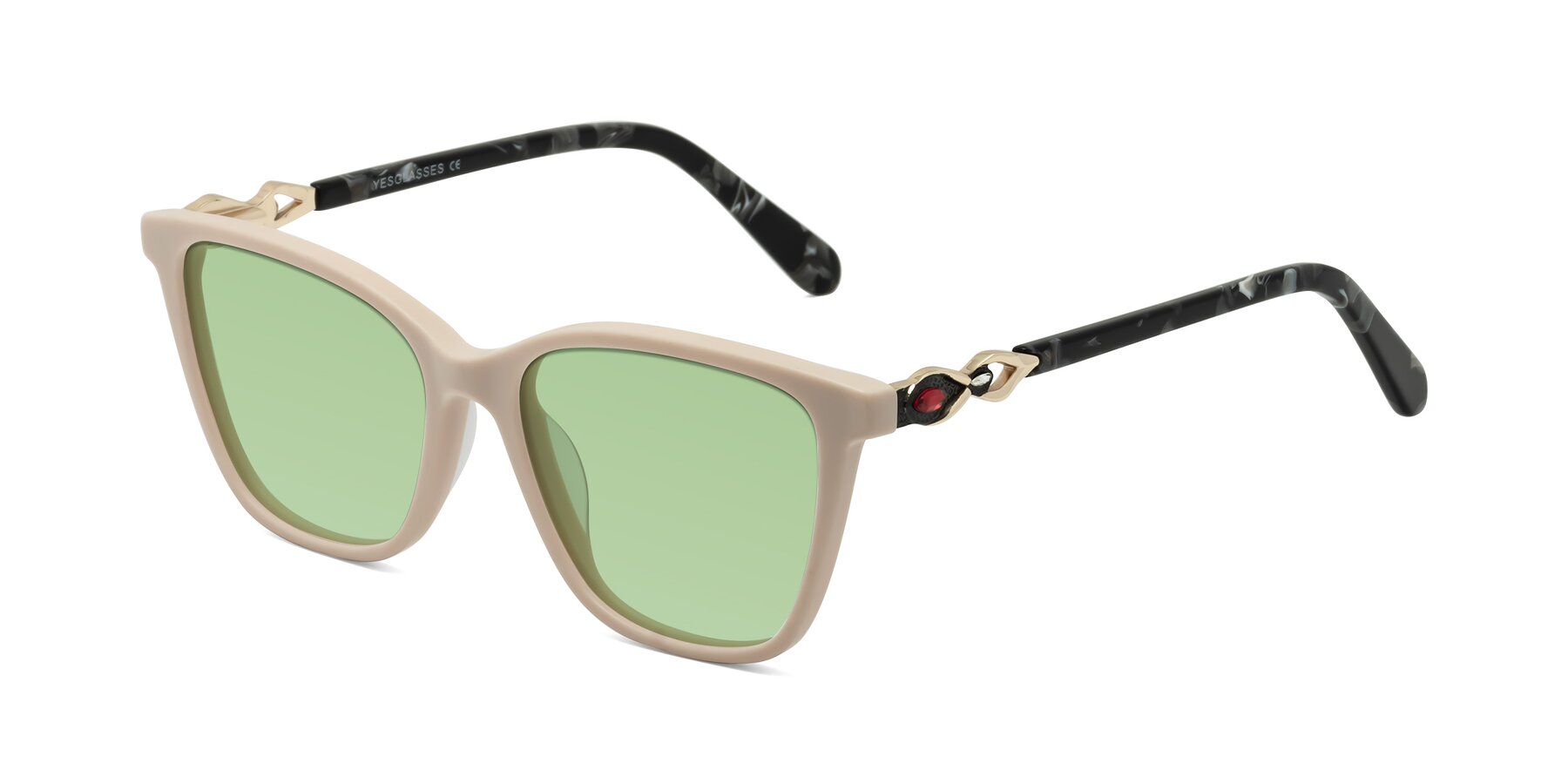 Angle of Mothe in Ivory pink with Medium Green Tinted Lenses