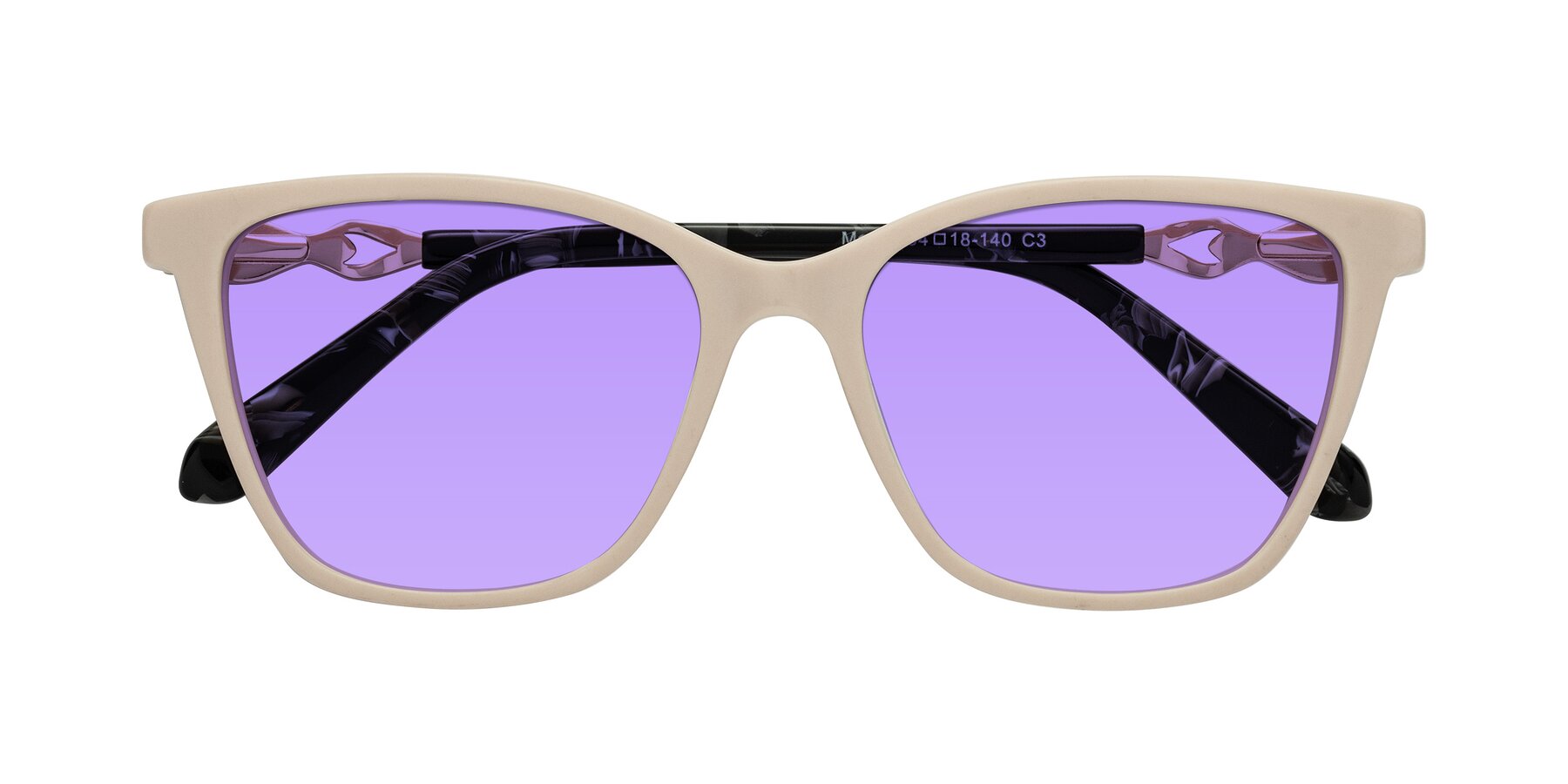 Folded Front of Mothe in Ivory pink with Medium Purple Tinted Lenses