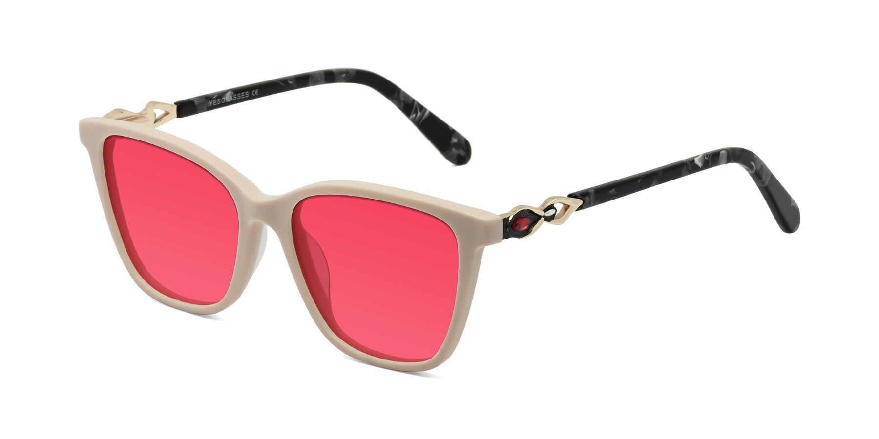 Angle of Mothe in Ivory pink with Red Tinted Lenses