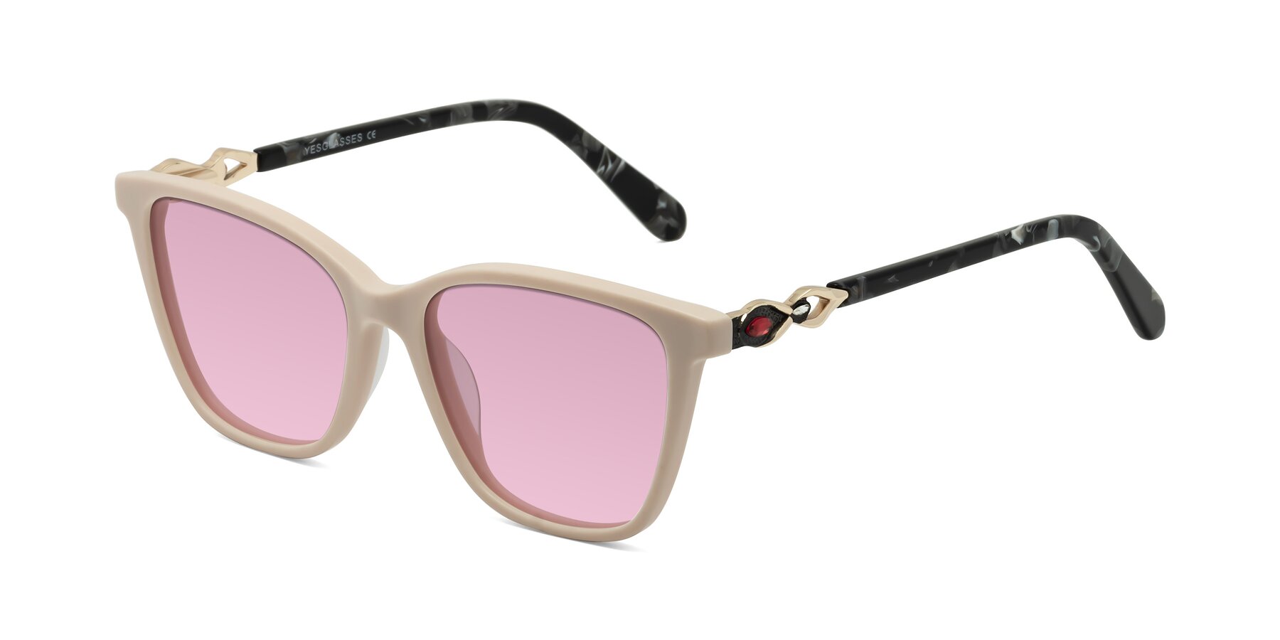 Angle of Mothe in Ivory pink with Light Wine Tinted Lenses