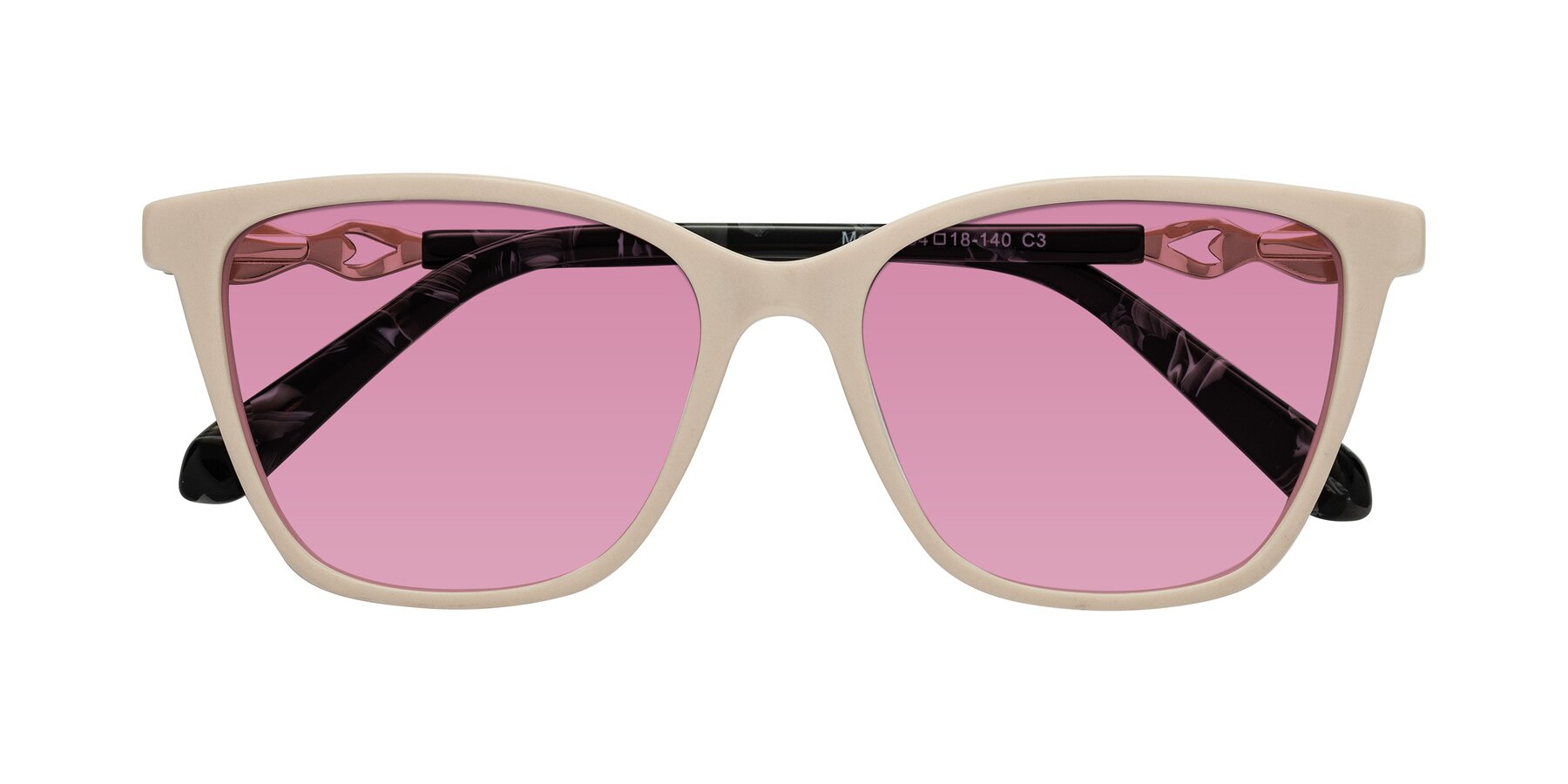 Folded Front of Mothe in Ivory pink with Medium Wine Tinted Lenses