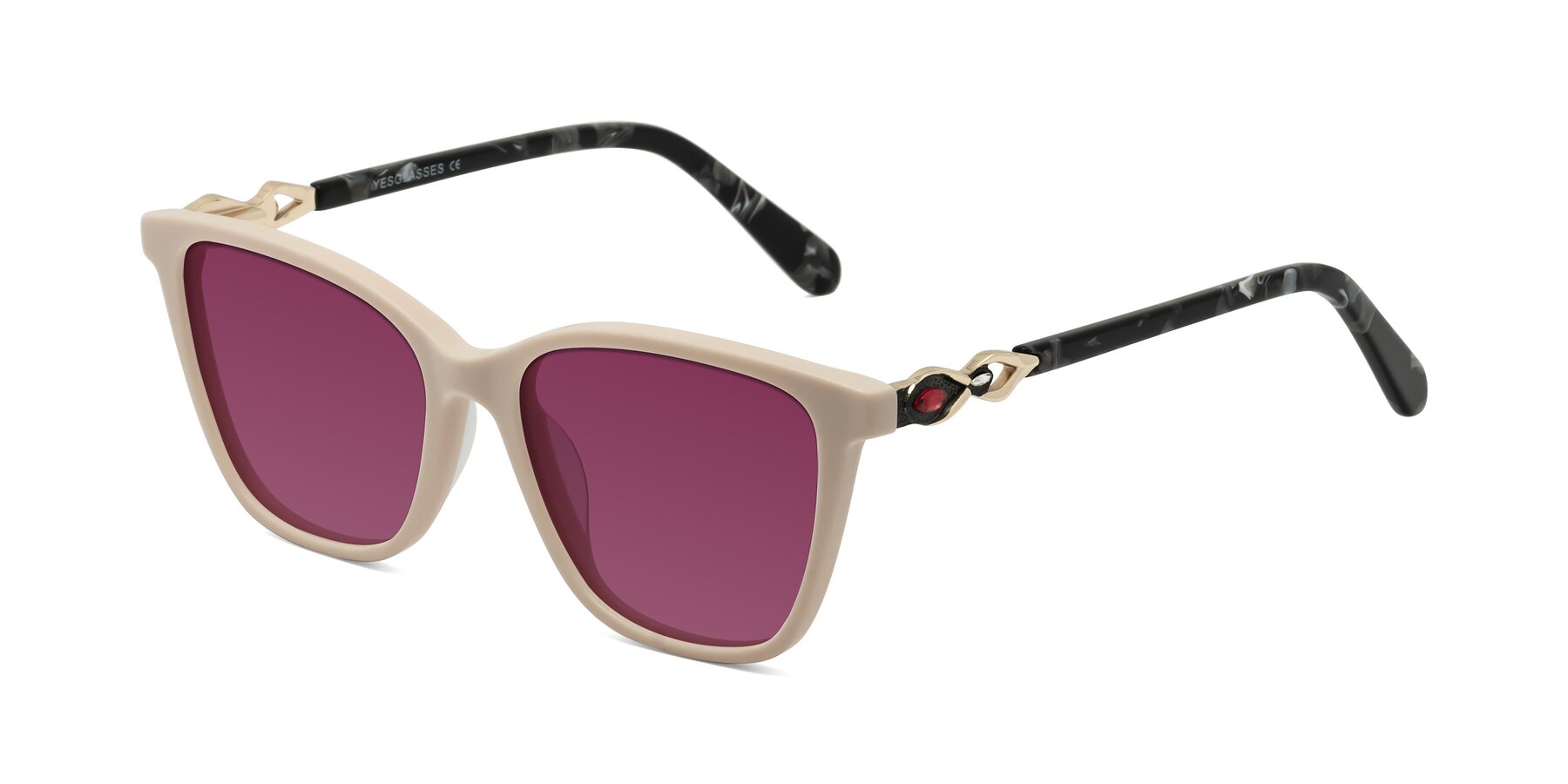 Angle of Mothe in Ivory pink with Wine Tinted Lenses