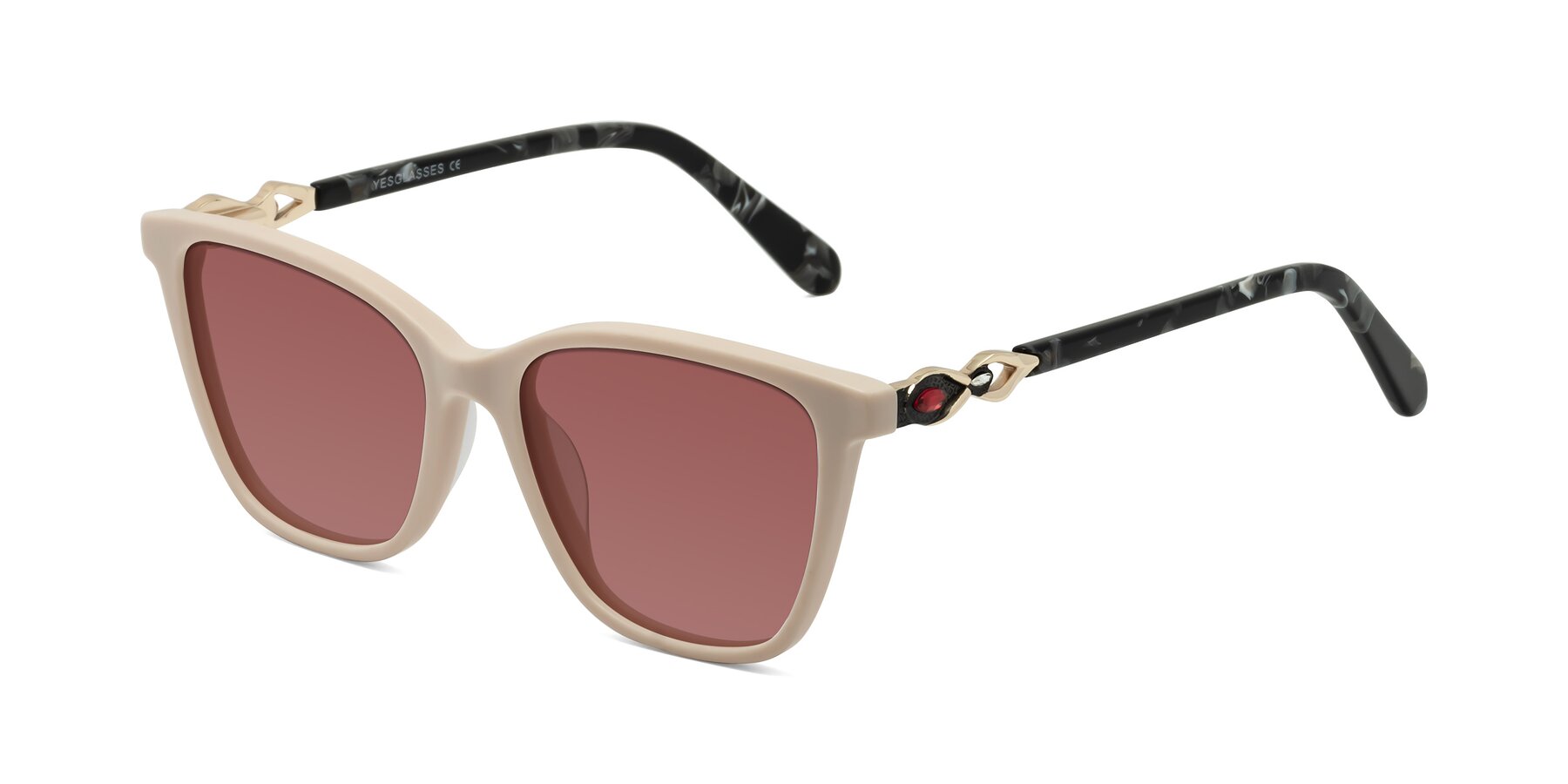 Angle of Mothe in Ivory pink with Garnet Tinted Lenses