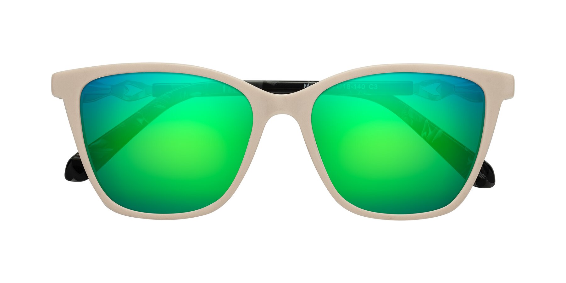 Folded Front of Mothe in Ivory pink with Green Mirrored Lenses